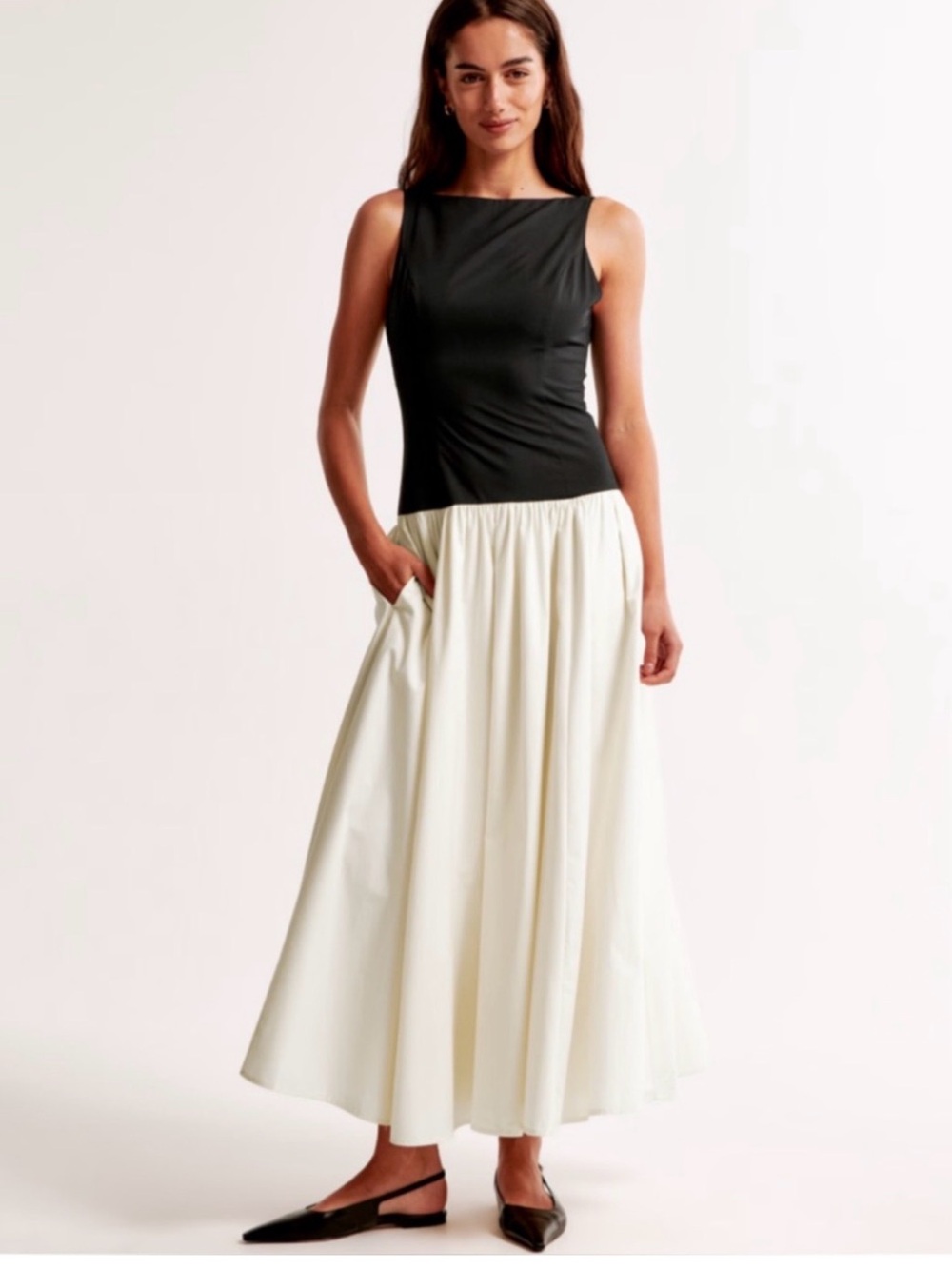 NWT Abercrombie & Fitch Black and Cream Midi Dress